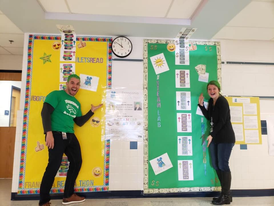 We did it! Over 325,000 minutes read and nearly $18,000 for STEAM. Thanks <a href="/ajsmithFCPS/">Andrew Smith</a> &amp; <a href="/LPinskiFCPS/">LPinski</a> for your Mustang Green hairstyles! Donate: read-a-thon.com/school/Francon…
