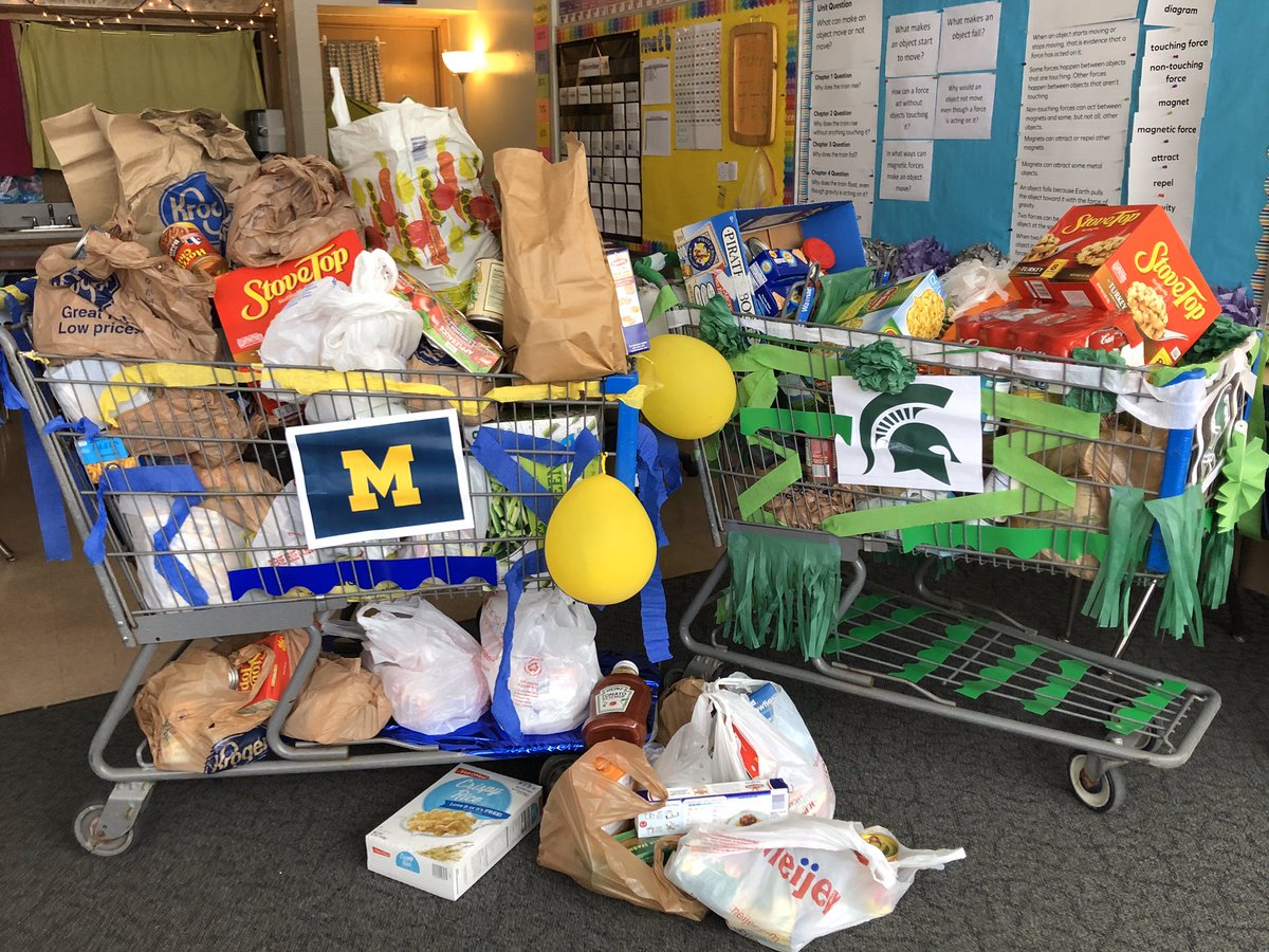 AndersonMcGrath's tweet photo. Whether you’ll be yelling “Go Blue!” Or “Go Green!” This weekend, we can all agree to put our differences aside for good. Michigan fans won the FISH food drive, and State won the Relay for Life money collection. #OtherPeopleMatter @gbcsbobcats @pos_project https://t.co/eN9UzDHlh7
