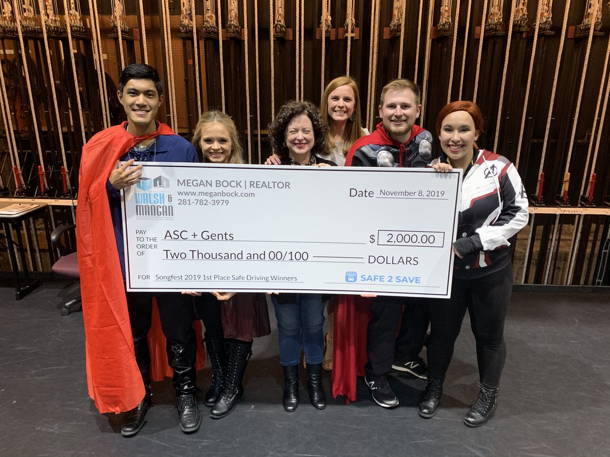 Safe2Save's tweet photo. Excited about the winners of the Songfest Safe Driving Competition sponsored by @Megan_Bock! 1st place went to @ASC_tamu + @GENTSofTXAM. Each was awarded $1,000 for their philanthropy! 2nd place went to Phi Lamb + @AggieSuits https://t.co/tn1cAfgYp7