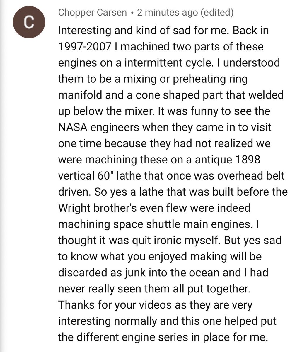 DJSnM's tweet image. Commenter tells me that parts of the RS-25 engines powering SLS were machined on hardware originally built in 19th century.