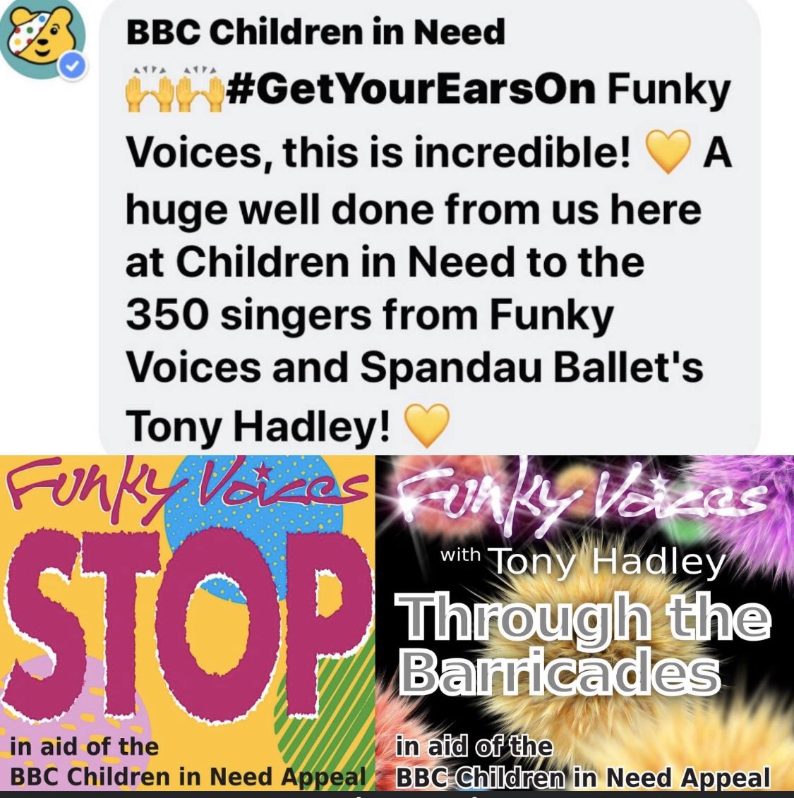 Thankyou <a href="/BBCCiN/">BBC Children in Need</a>  our  charity singles are available on <a href="/itunes/">iTunes</a> and monies raised will forever go to #ChildrenInNeed