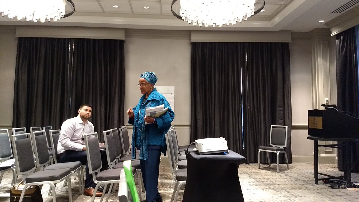 JCSEE2's tweet image. JCSEE representatives Kathy Tibbets and Hazel Symonette at #eval19 getting evaluator feedback on the Program Evaluation Standards!