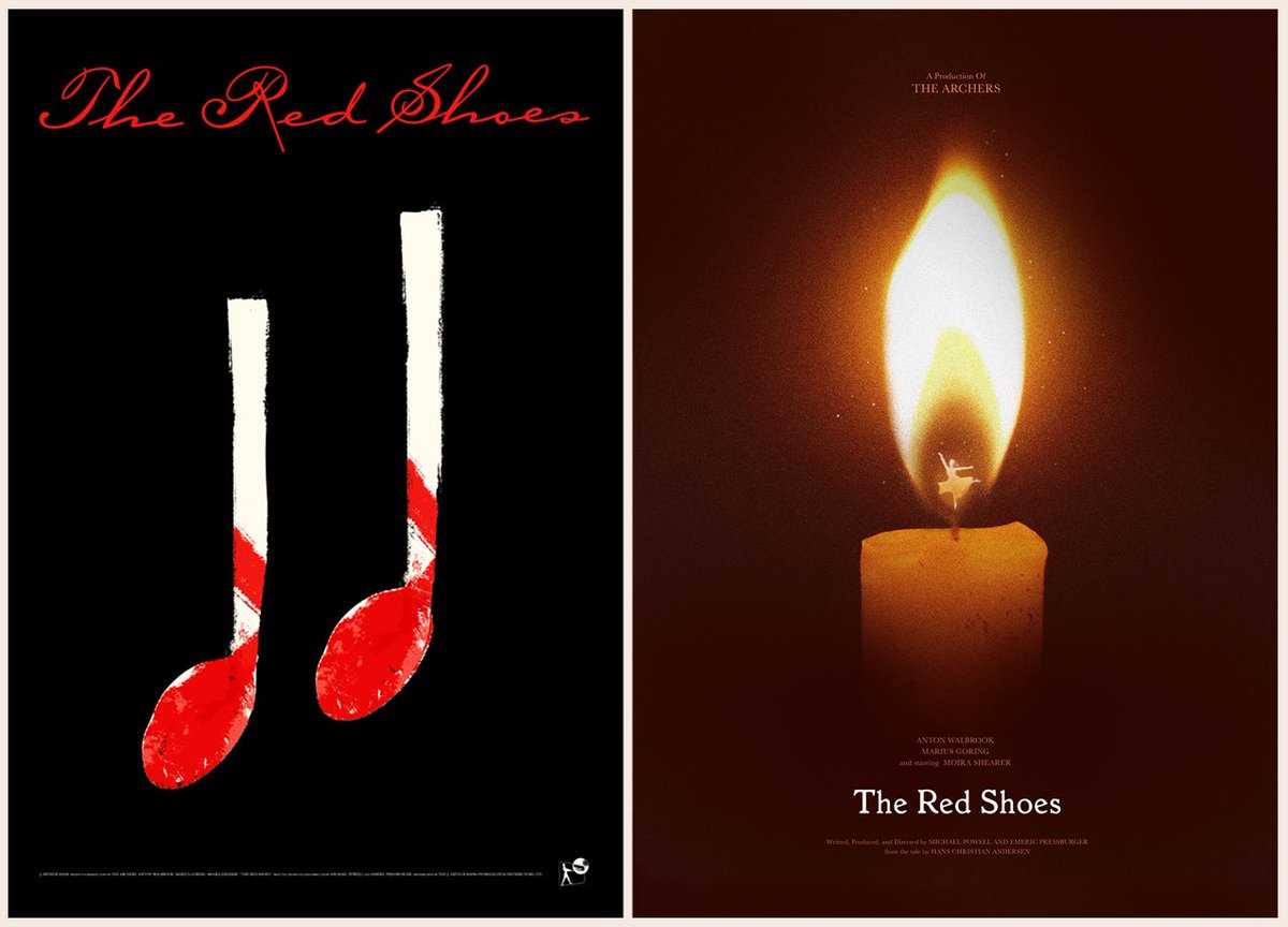 PosterBoysShow's tweet image. Two new posters for THE RED SHOES (Powell &amp;amp; Pressburger, 1948), designed by @seekandspeak and @SamsMyth just for our @Patreon patrons, and a new process episode of The Flat File! Now at patreon.com/theposterboys.
