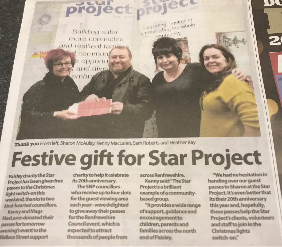 STARprojPaisley's tweet photo. Huge thanks to Cllrs Mags and @kennymaclaren and Cllr Will Mylet for gifting their passes to us 🤩 12 of our community members are delighted to be attending tomorrows #Christmas light switch on as guests ⛄️🎅🏻⛄️ #20YearsOfSTAR https://t.co/JncA2085fq