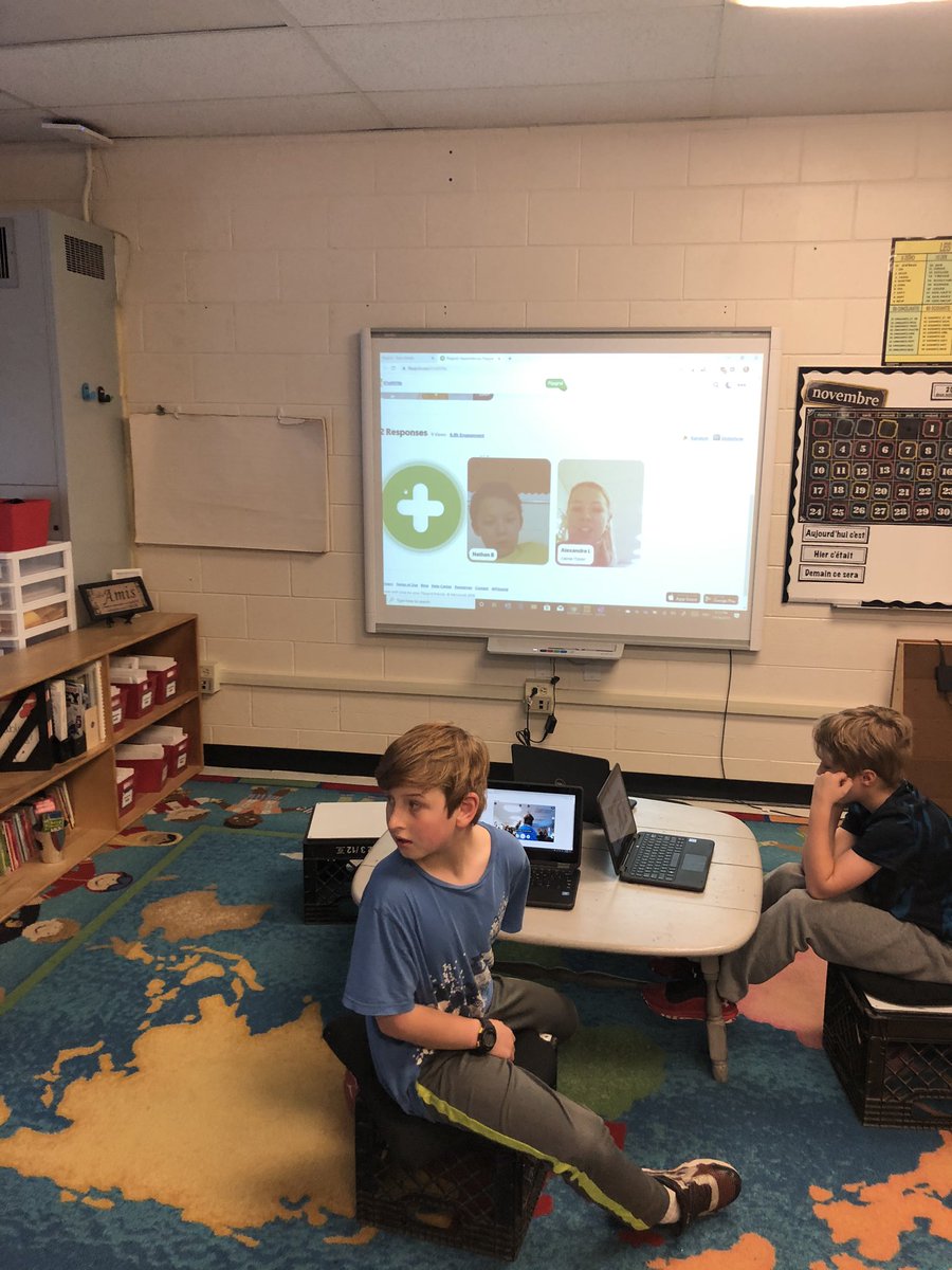 BingsinEd's tweet photo. A big thank you to @AlexaLeMar for coming in and introducing @Flipgrid to some of our Core classes. They loved sharing their snow day ideas via video. Thank you @jamesonlee_ for facilitating this afternoon. Your efforts are appreciated #StMaryCP @CDSBEO https://t.co/Bu2Ky2t8eE