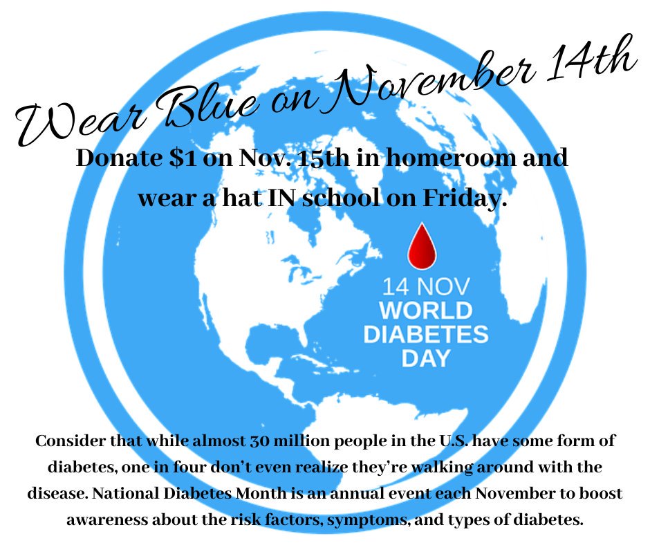 Diabetes Awareness Week @AMSRockets was a big success. Support and spirit shown in all grade levels, a sea of blue on Thursday, $230 raised for Juvenile Diabetes Foundation on Friday. Special thanks to Maeve, Owen and Nurse Walsh...and I finally got the blue out of my hair!