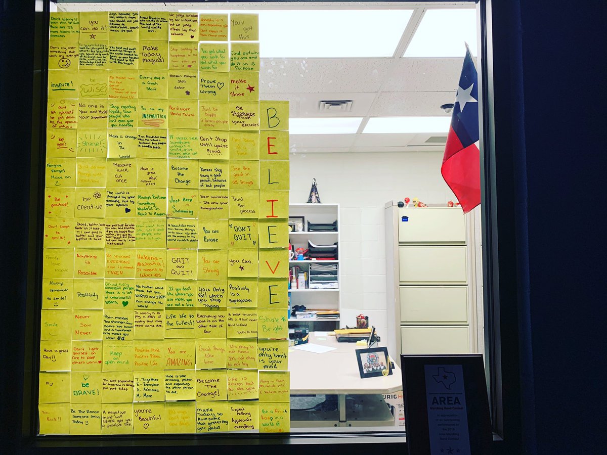 jsaad315's tweet photo. “Ms. Saad. Can we put post it’s on your window?” “Only if they’re positive notes.” They inspire me to be better... to do better... everyday! #WindowOfPositivity #CreatingAPositiveAtmosphere @_AnthonyISD @AnthonyMiddle1 @AnthonyHighSch1 https://t.co/R6cYCDLatm