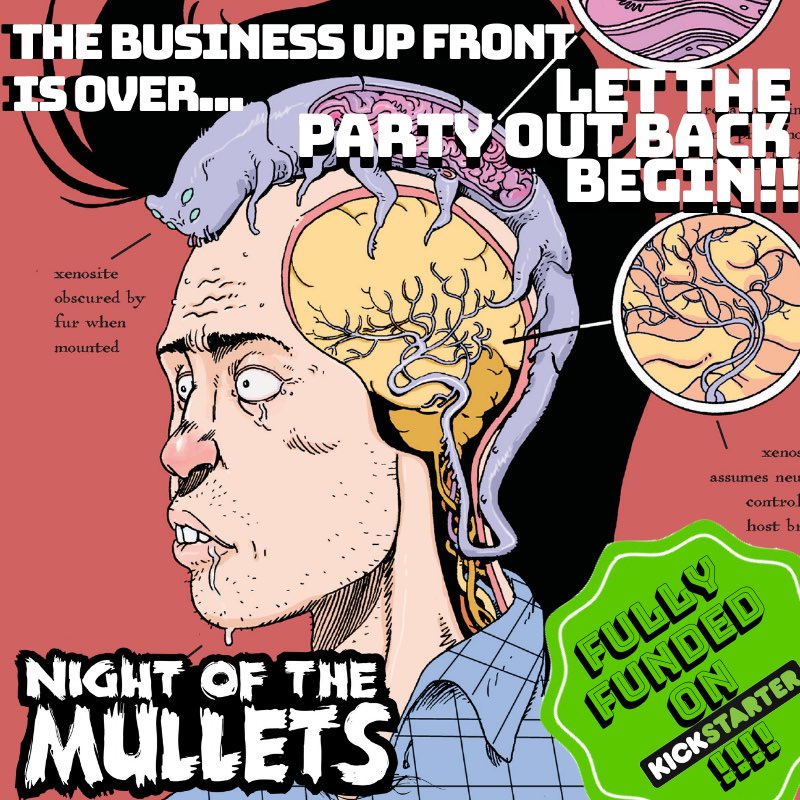 NightOfMullets's tweet photo. The NIGHT OF THE MULLETS Kickstarter campaign wrapped this morning! Thanks to everyone who supported us! You helped bring our book to print! https://t.co/jLYLUIZWg1