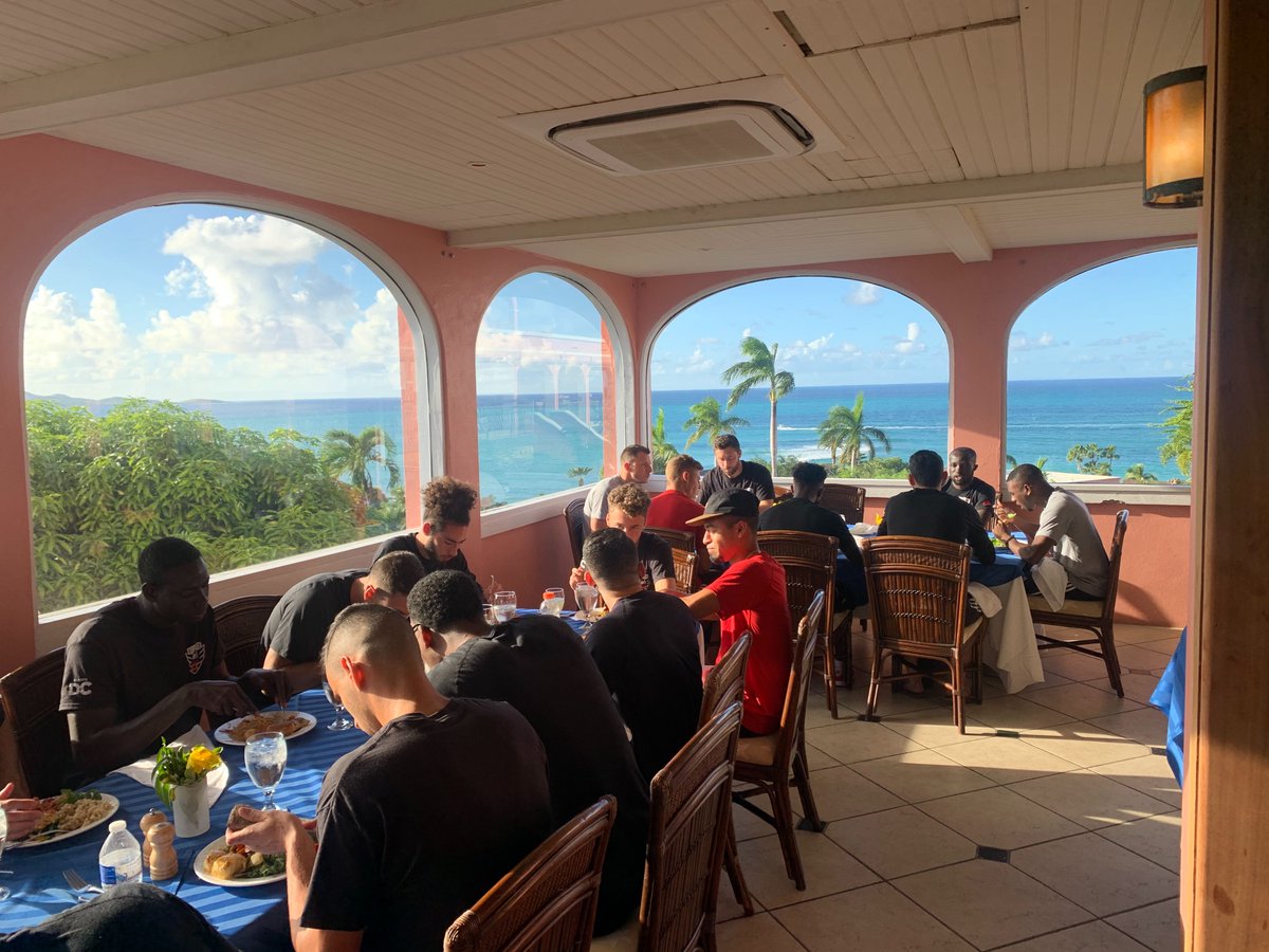 dcunited's tweet photo. 53 degrees in D.C. 

Meanwhile in St. Croix during pre-game meal 😍 https://t.co/7PGejtsXWI