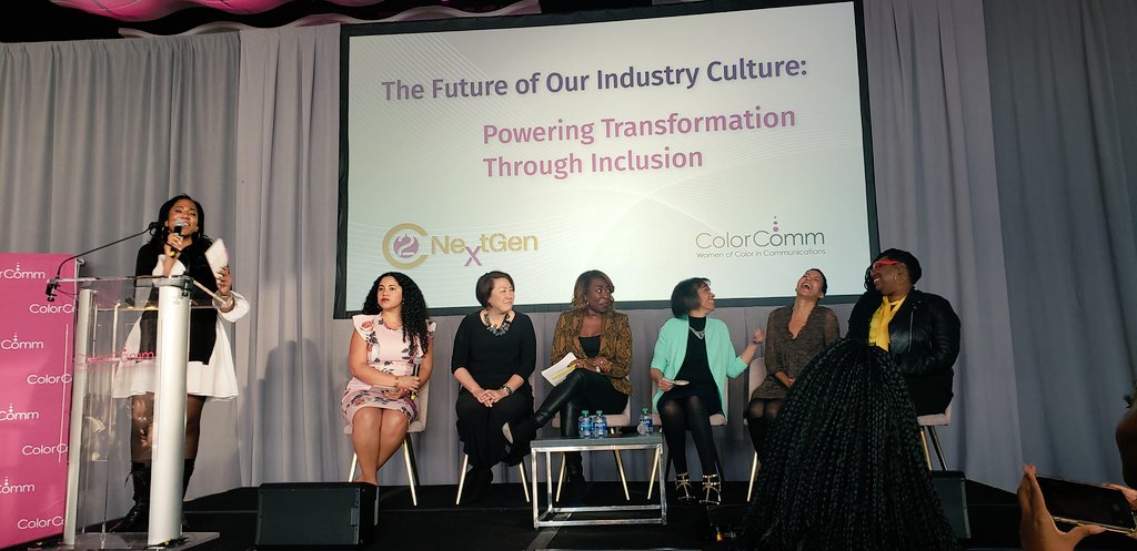 ActuallyitsAng's tweet photo. I've never witnessed a main stage with these many executives dripping in Brown &amp; Black Girl Magic. @ariannagdavis @soonmeekim @ShawnOutler @shona_pinnock Josie Thomas of @CBS @jackiegagne10 @Lwesleywilson Only at @ColorCommntwk #C2NextGen https://t.co/8JuzfgjhpT