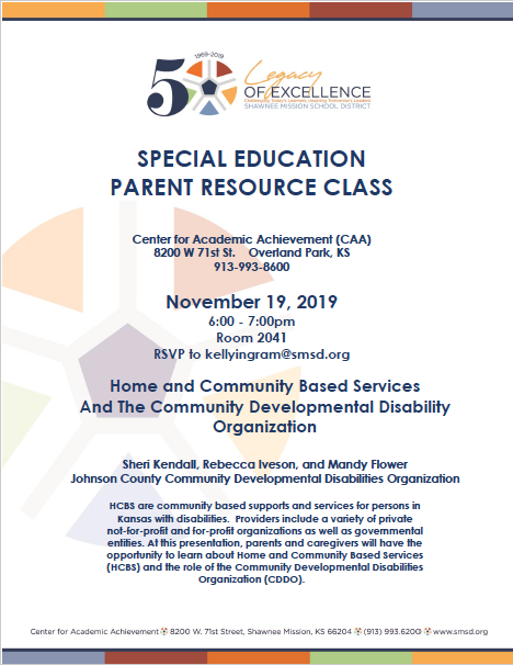 Don't forget to join us for our Parent Resource Center presentation on Tuesday, 11/19.  Presenters from the Johnson County CDDO will be educating us about HCBS Services. <a href="/SherryDumolien/">Sherry Dumolien</a> <a href="/theSMSD/">SM School District</a> <a href="/SMSDspedFamily/">SMSD Special Education Families</a>