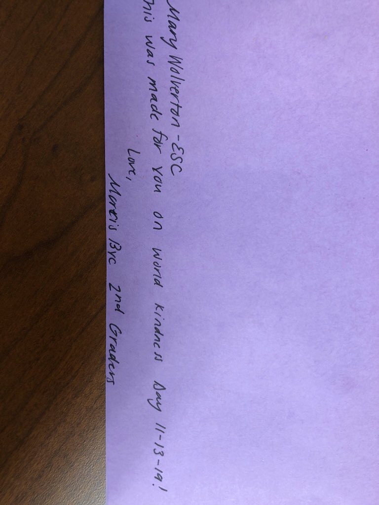 mary_wolverton's tweet photo. The purpose of World Kindness Day is to focus on the power of kindness. I received this today from the second graders at Morris Bye Elementary. A great example of what truly matters every day, kindness and positive thoughts and actions. What a great gift! #AHSchools#Kindness https://t.co/GXBkgwJMlB