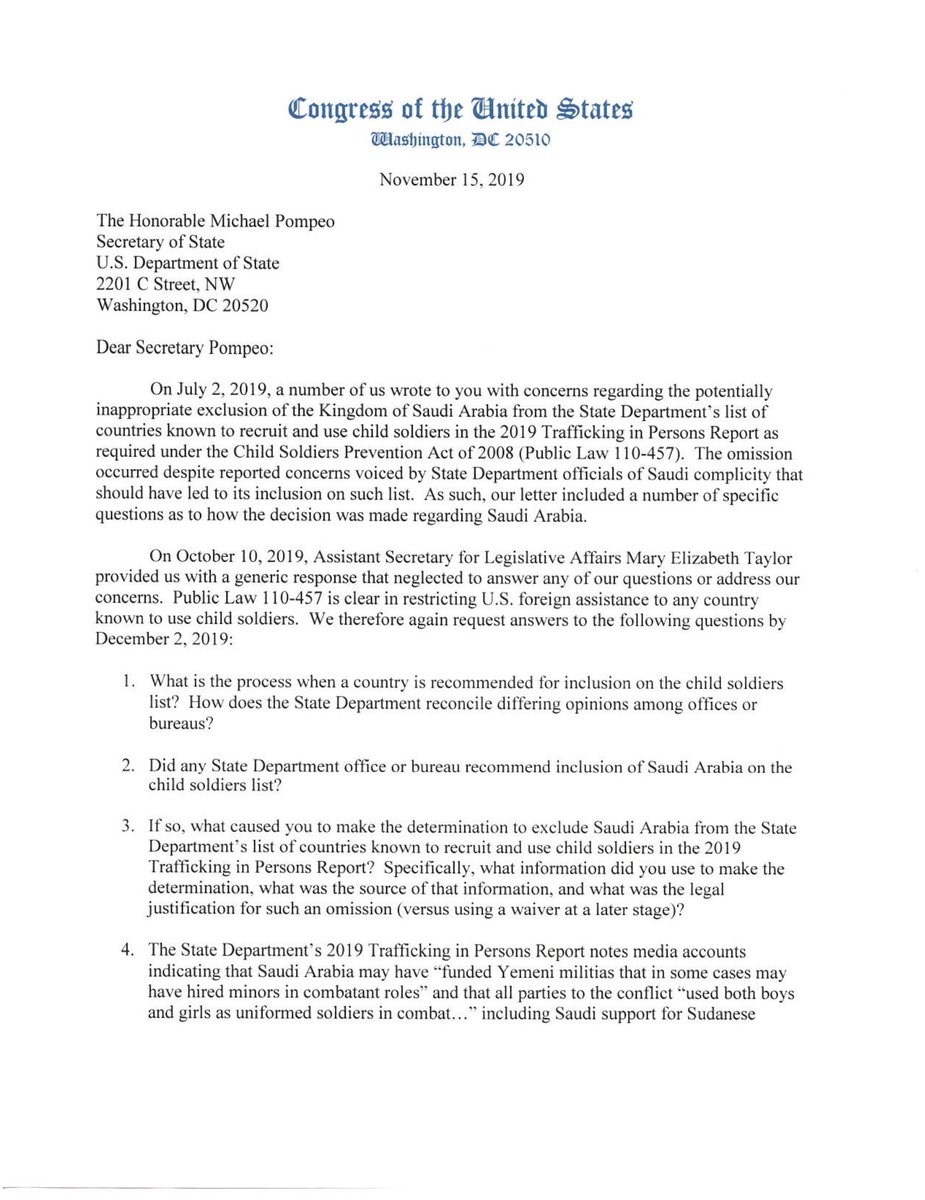 Senator Dick Durbin Sur Twitter The Generic Evasive Response We Received Back Is Unacceptable When The Child Solider Prevention Act Bans The Us From Providing Military Assistance To Governments That Use