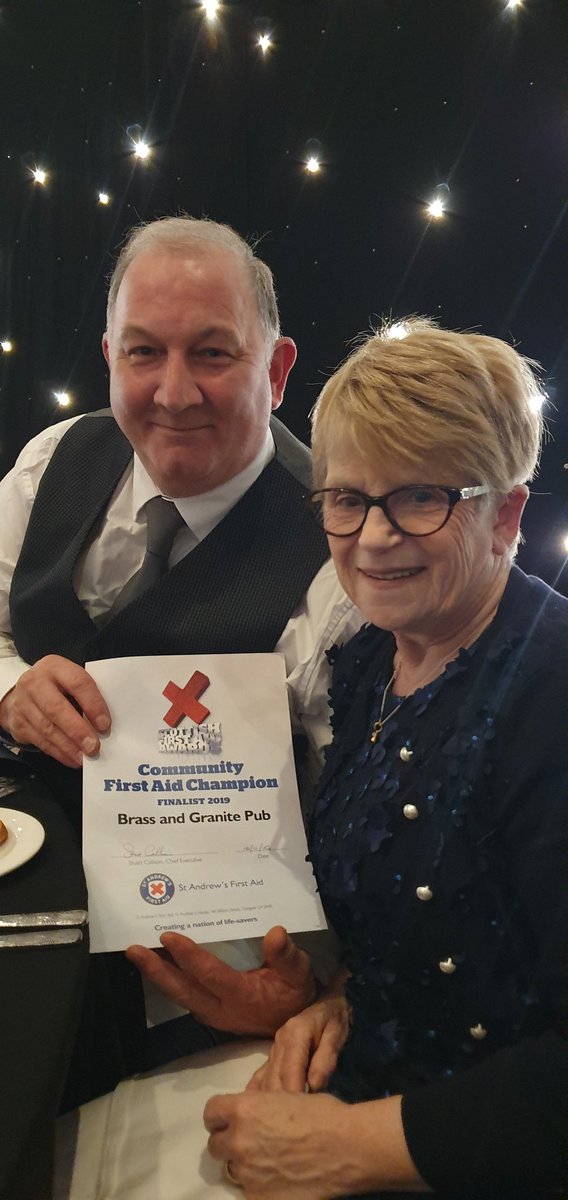 ninamcg77's tweet photo. . @BrassandGranite Finalists for Community Champion of the Year #FirstAidScotland @StAFirstAid They continue to grow their community work around first aid #Defibs #MentalHealth #Addictions 
They are  #BestBarNone @bbnscotland Congratulations from  me and #Kilmarnock #GiftOfLife https://t.co/lUT6tuADiT