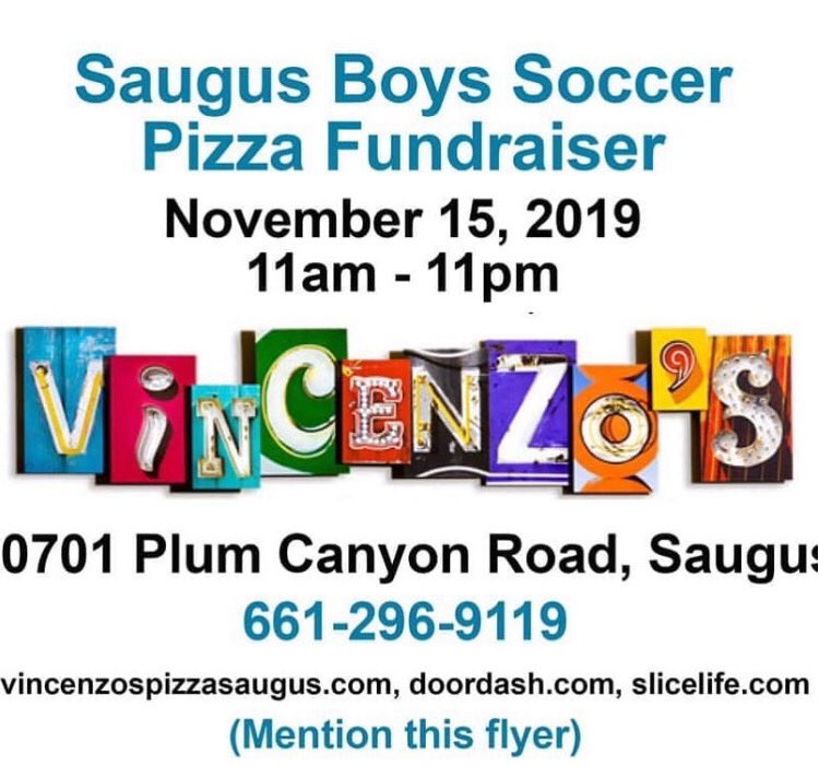 LAPDWilshire's tweet photo. The Saugus High School Boys Soccer Program will have a fundraiser all day Friday, November 15th at Vincenzoโs Pizza on Plum Canyon. The proceeds will go to the victims of the Saugus High School shootings. #scvstrong #saugus #lapd #lapdwilshire @LAPDNordquist https://t.co/gWBb3F23SF