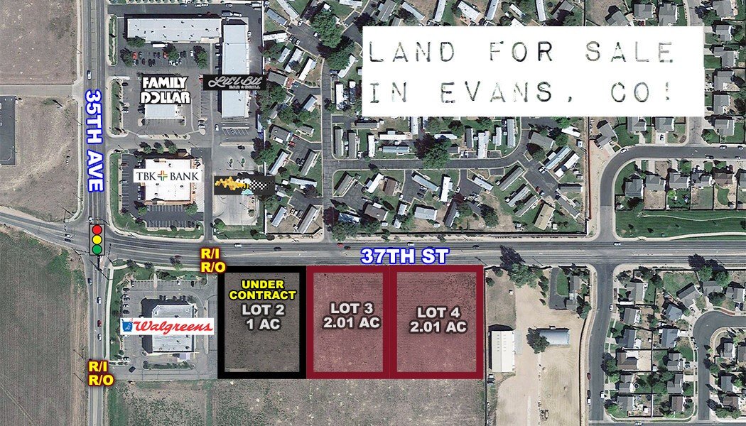 SEC 37th & 35th in Evans, CO: Land for sale in one of the fastest growing areas in CO with aggressive pricing! Contact Mike DePalma 720.382.7597 & David Dobek 720.382.759 #commercialrealestate #Broker #AggressivePricing #PadSite #ForSale #Listing #NoCo #Evans #Colorado