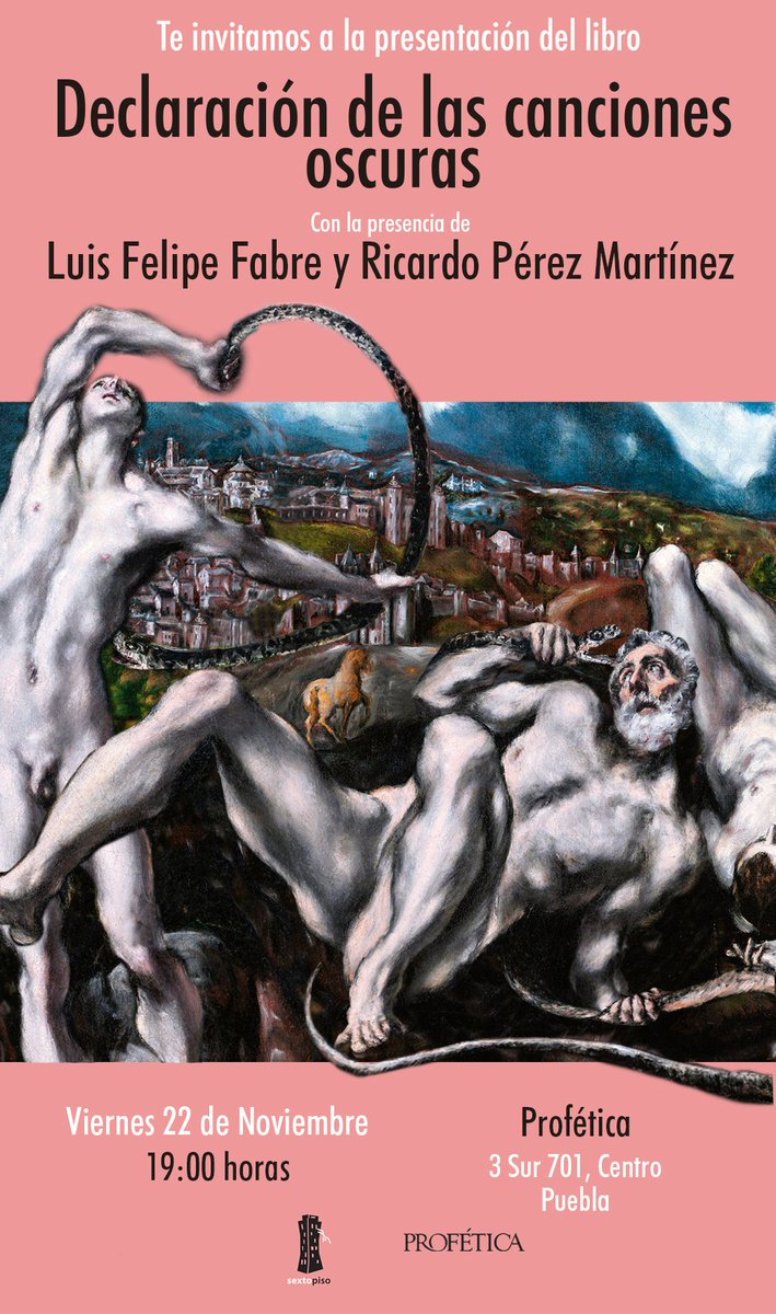 El próximo viernes nuestro queridísimo <a href="/LuisFelipeFabre/">Luis Felipe Fabre</a> presenta su primera novela "Declaración de las canciones oscuras", en compañía de Ricardo Pérez Martínez. ¡Los esperamos a las 19:00 horas en <a href="/CasaDeLaLectura/">Profética</a>! ⚡📿