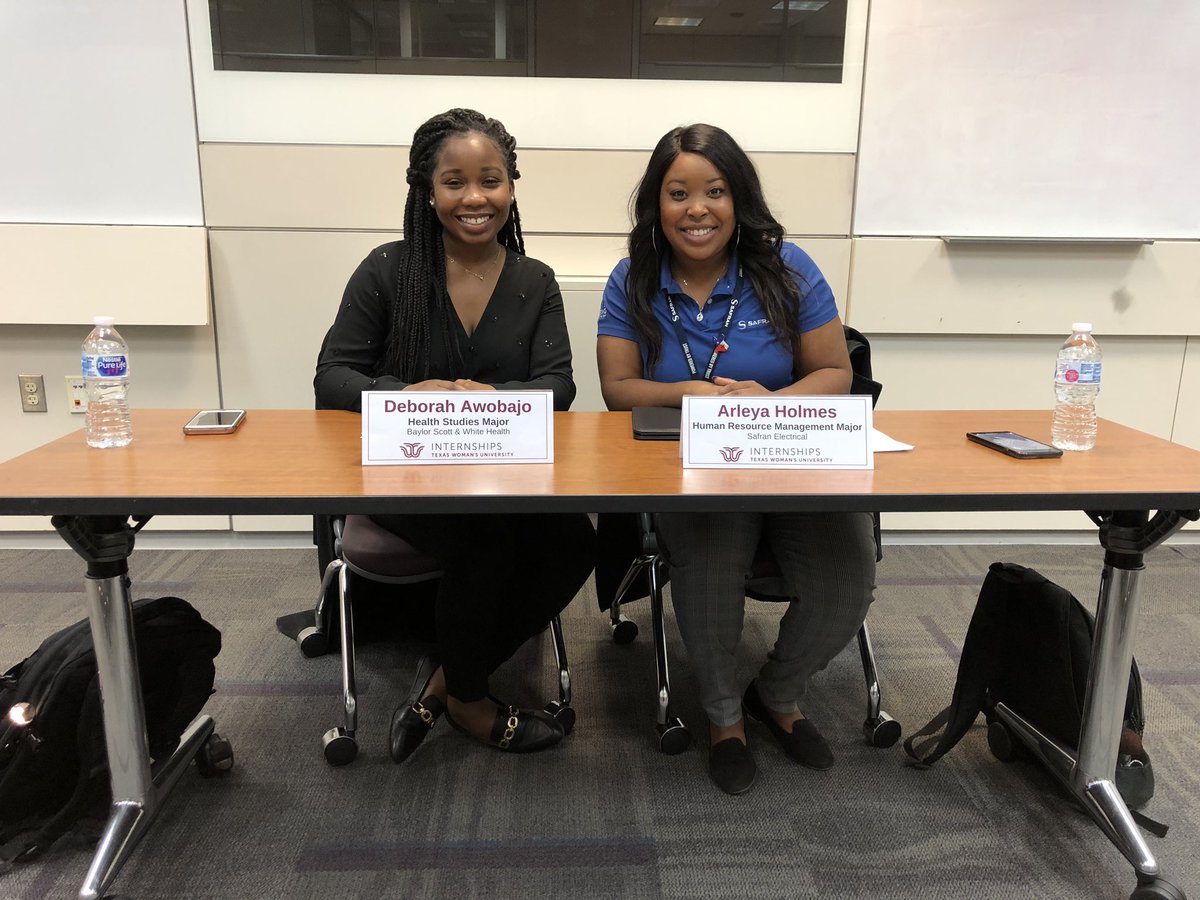 twuinternships's tweet image. Thanks to 2 of our students for serving on our Student Interns Panel this week during #InternshipsWeek and sharing their experiences and knowledge of finding an #internship experience! 📚

Deborah interned at @bswhealth and Arleya is currently interning at @SAFRAN 👏🏽