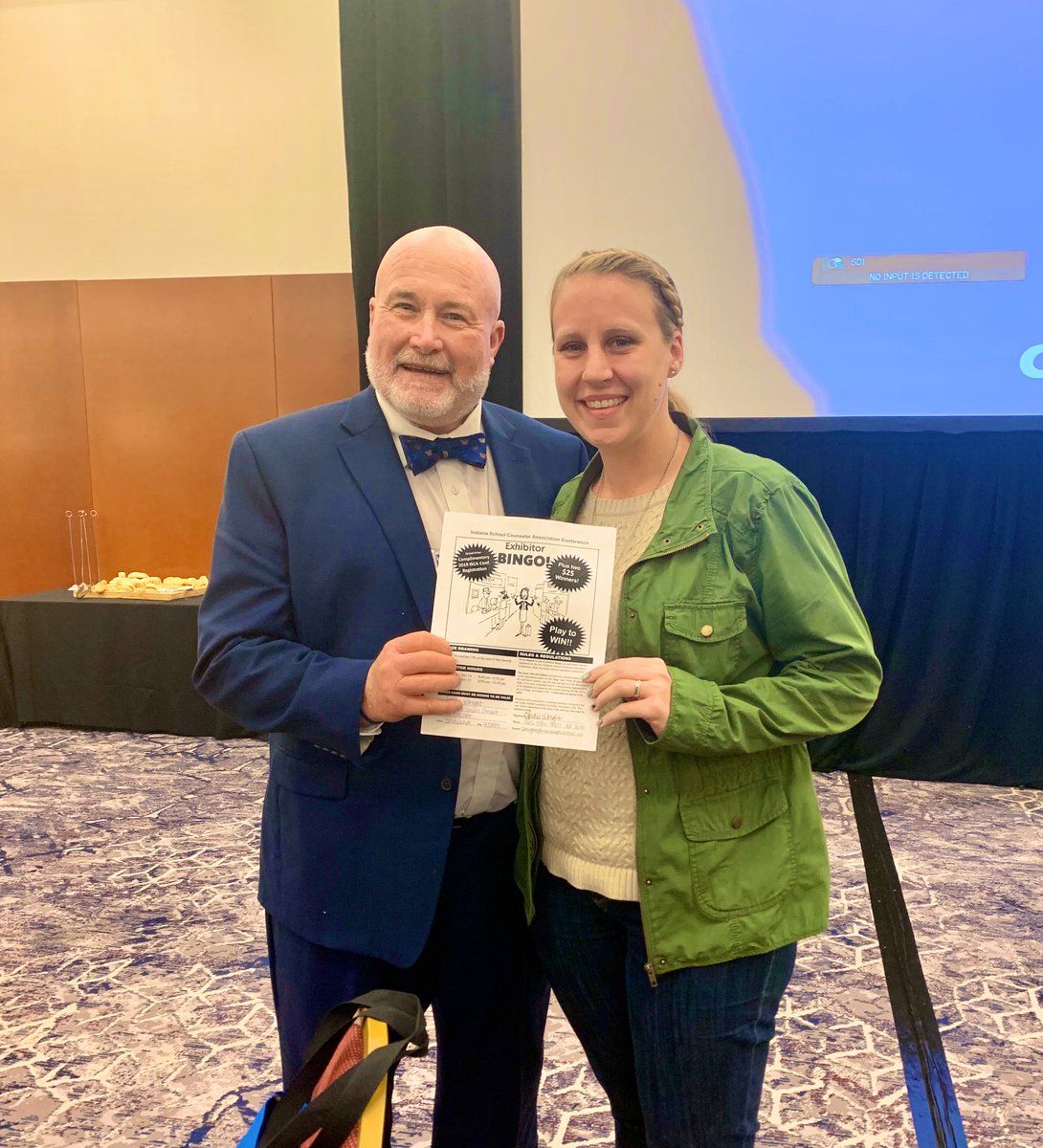 sjmennen's tweet photo. So excited to be one of the exhibitor BINGO winners today! Looking forward to next year’s conference (for FREE)!!! 😁 Thank you @ISCA_IN @SCAllenHill23 #igniteyourpassion #schoolcounseling #ISCA2019 https://t.co/6vTpNUckr1