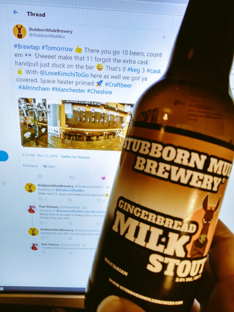 MichelleStubbo2's tweet photo. Taking the Quality Control part of the role very seriously...#gingerbreadstout #craftbeer #Altrincham ๐ป https://t.co/lu0cuMkEaS