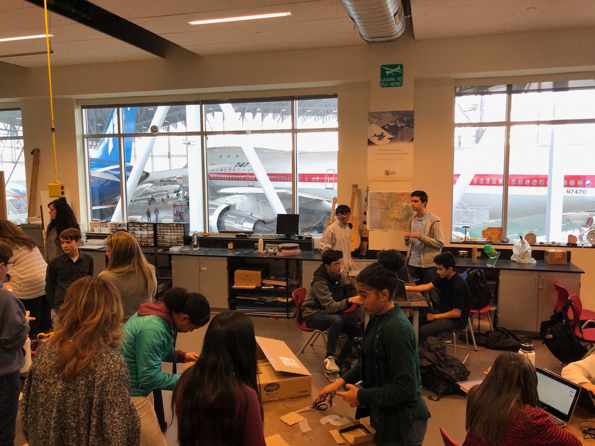 tvanderark's tweet photo. #HighSchool highlight: visiting 9th graders designing heat shields and parachutes for space capsule reentry with jets out the window @RaisbeckHS #placedbaseded #STEM https://t.co/aFrKczX8ti