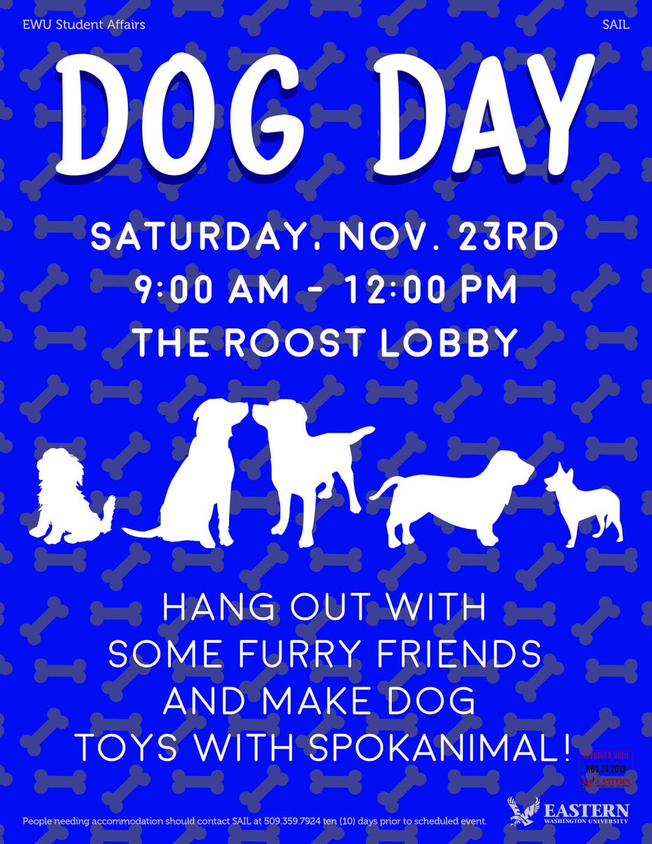 SAIL is hosting a de-stress day. Come make dog toys and hang out with some furry friends on Saturday November 23rd!