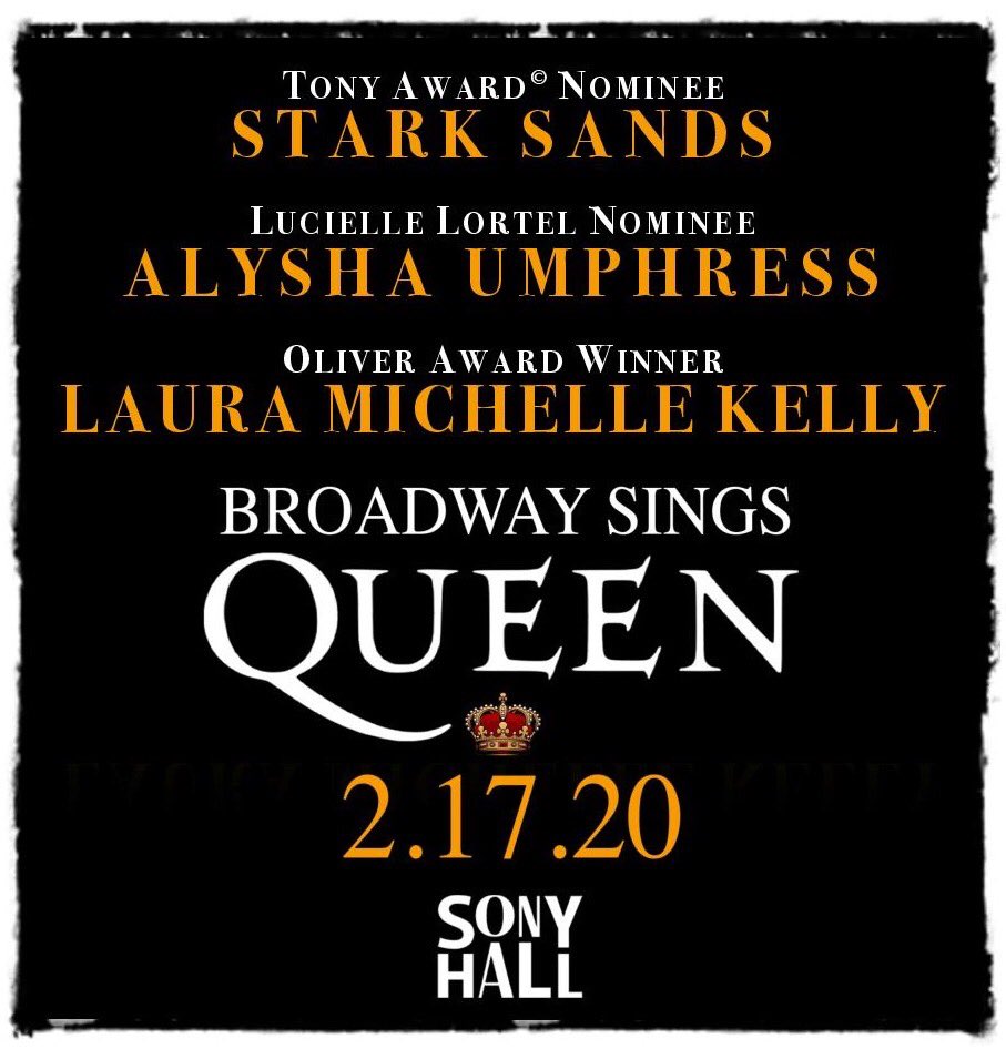 Broadway Sings (@broadwaysings) on Twitter photo JUST announced today! three more incredible, rockinâ talents for our QUEEN concert at <a href="/SonyHall/">Sony Hall</a> with our full orchestra. whoâs comin?! sonyhall.com/events/broadwa⌠// <a href="/QueenWillRock/">Queen</a> <a href="/lauramkelly/">EMBRACE THE SPOTLIGHT</a> <a href="/starksands/">Stark Sands</a> @Cristalzheat JUST announced today! three more incredible, rockinâ talents for our QUEEN concert at <a href="/SonyHall/">Sony Hall</a> with our full orchestra. whoâs comin?! sonyhall.com/events/broadwa⌠// <a href="/QueenWillRock/">Queen</a> <a href="/lauramkelly/">EMBRACE THE SPOTLIGHT</a> <a href="/starksands/">Stark Sands</a> @Cristalzheat