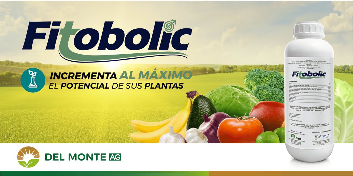 FITOBOLIC, nuevo bioestimulante foliar que incrementa al máximo el potencial de sus plantas. Del Monte AG cuida su cultivo con calidad &amp; innovación.  #foliar #nutricion #Fitobolic

Visítanos:
delmontecuador.com