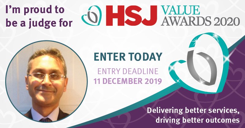 I am proud to be judging the HSJ Value Awards in 2020. The deadline to submit entries is 11th December. Enter here: value.hsj.co.uk/enter-0. <a href="/HSJ_Awards/">HSJ Awards</a> #HSJvalue