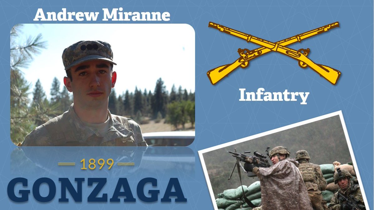 ArmyGonzaga's tweet image. Cadet Andrew Miranne, a Zag, and son of a Zag will be serving the US Army in the Infantry branch detailed from Adjutant General. Congratulations Andrew! lots of adventures are coming your way. #DefendAndServe #Infantry #pewpew #ArmyROTC #WhatsYourWarrior