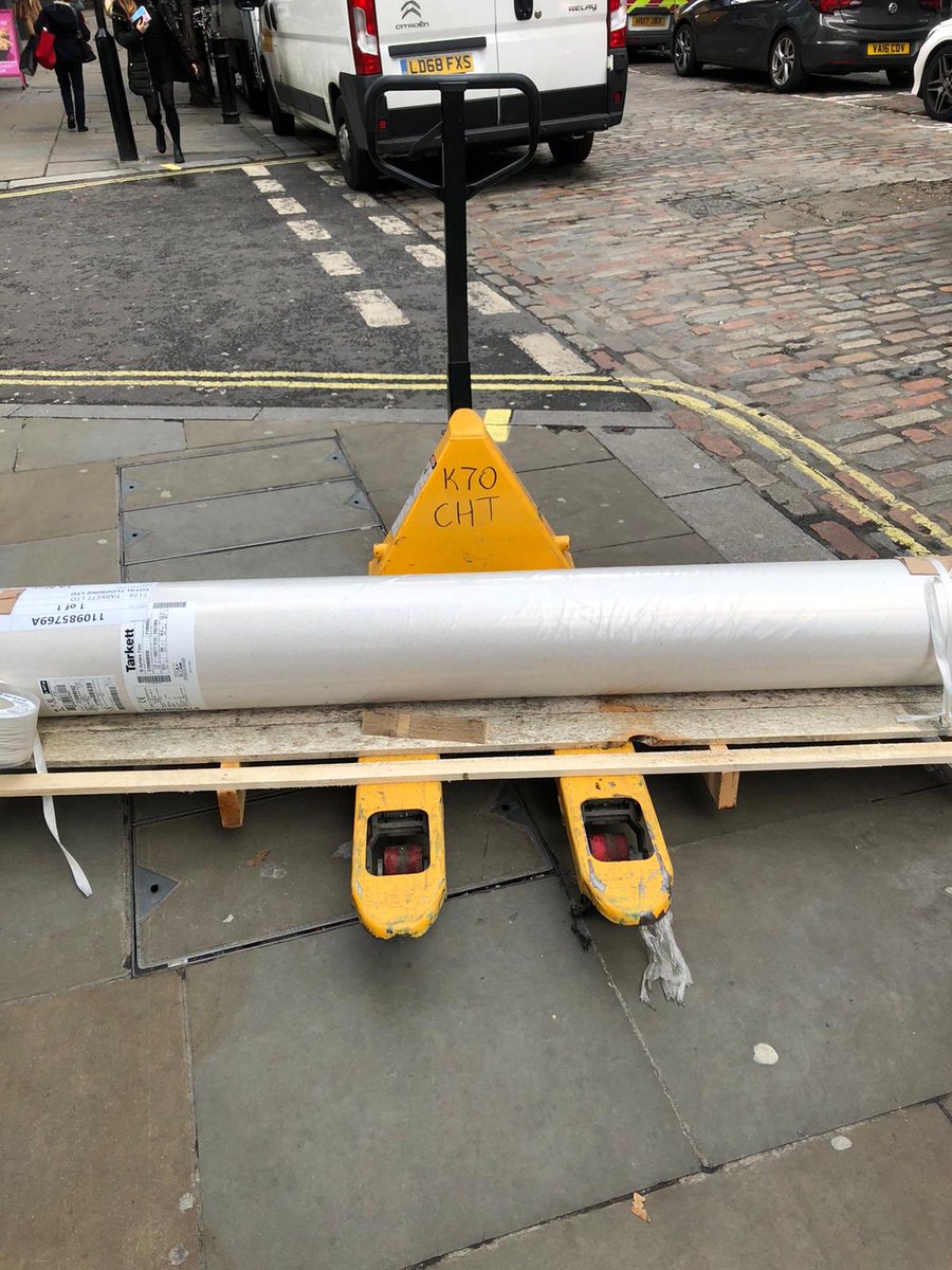 Total_Flooring's tweet photo. @TarkettUK our fitters wasn’t happy yesterday lol, having to pull a roll of Tarkett through the cobble streets of SOHO 😂 delivery truck couldn’t get anywhere near, @PatTarkettUK can only happen to Fergie lol https://t.co/2zjpkuLvSY