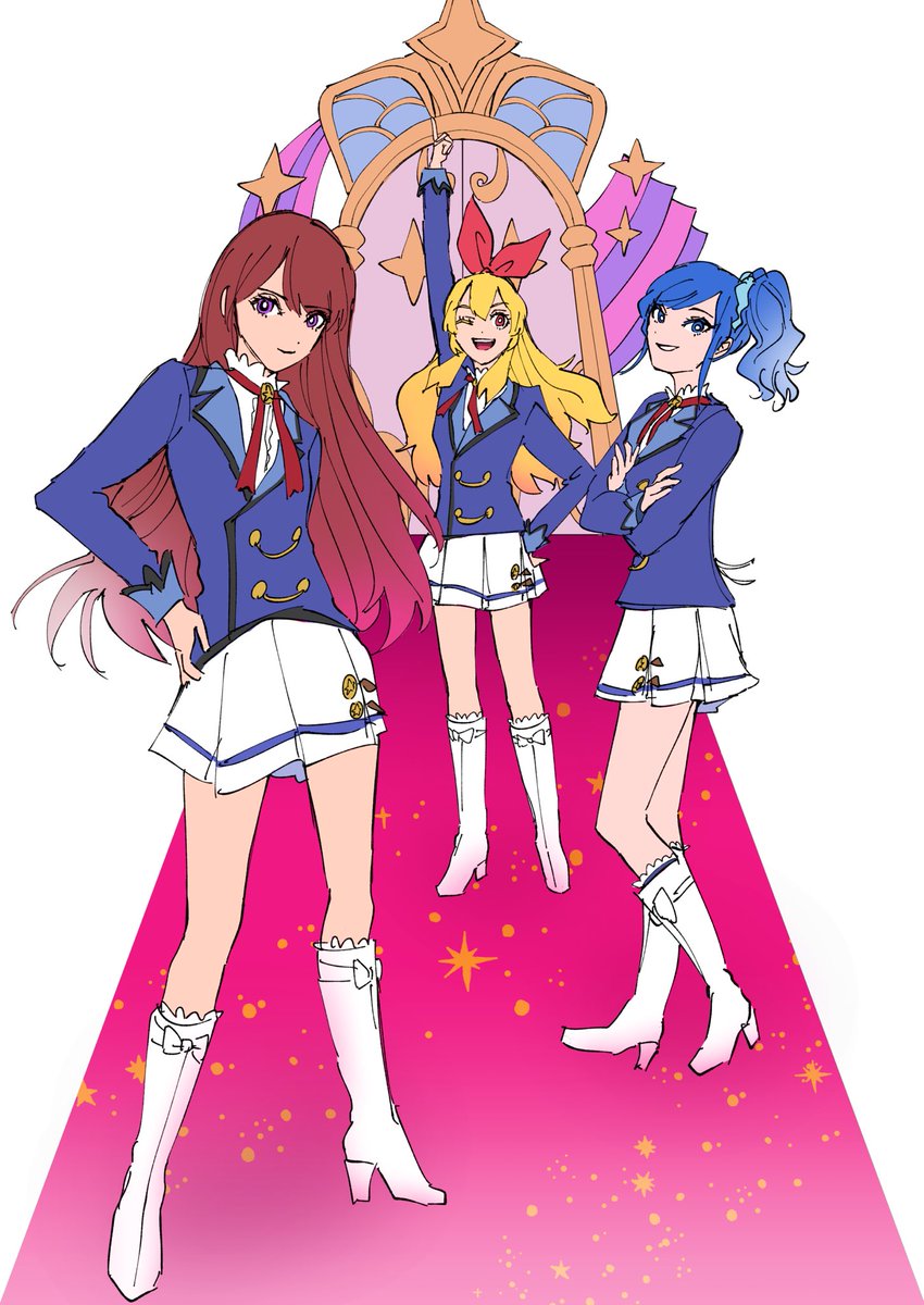 hoshimiya ichigo ,kiriya aoi multiple girls 3girls blonde hair skirt long hair blue hair boots  illustration images