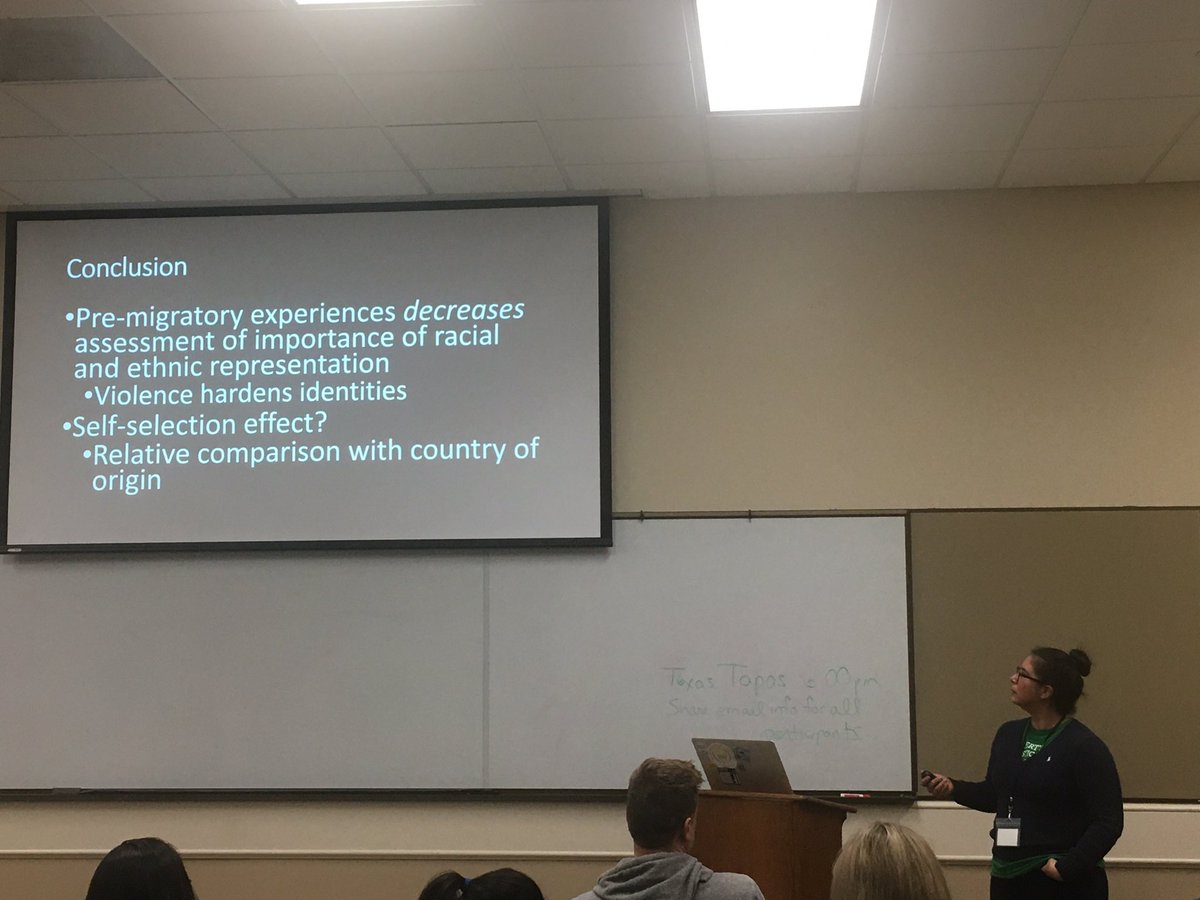 kikuehuckle's tweet photo. @ASilvaPhD building bridges not walls between American and Comparative politics! Does violent pre-migratory experience influence Asians desire for descriptive representation? #superpriec #PRIECatUNT @womenalsoknow @POCalsoknow https://t.co/5vwFWvf6nY