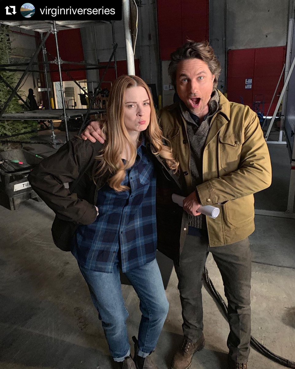 Looks like they're having fun! Alexandra Breckenridge (Mel) and Martin  Henderson (Jack) in the Virgin River series streaming on @netflix Dec 6th.  #virginriverseries #virginriver #netflix #robyncarr