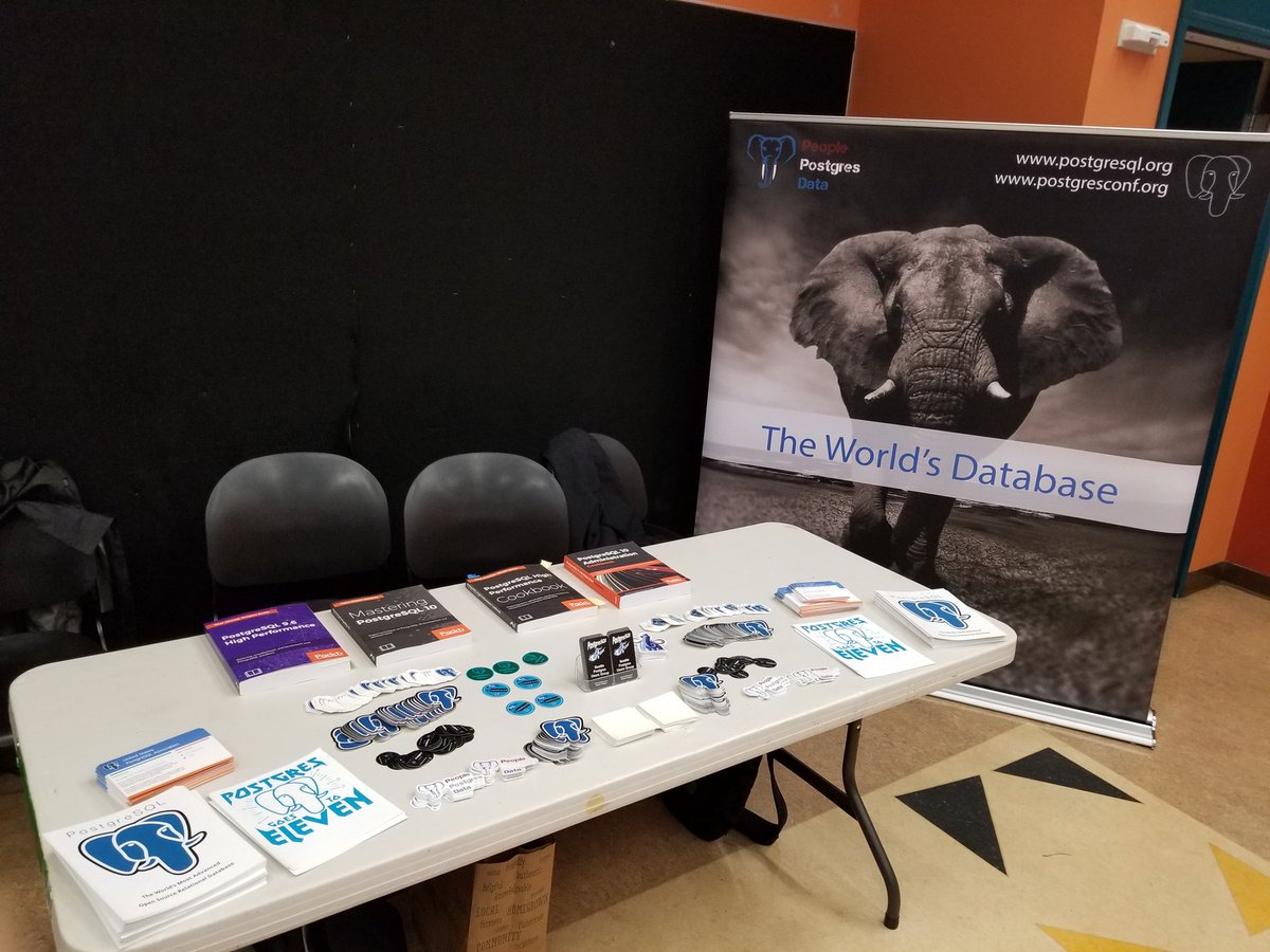 SeattlePostgres's tweet image. SeaPUG promoting #PostgreSQL, at @seagl #SeaGL2019 @amplifypostgres