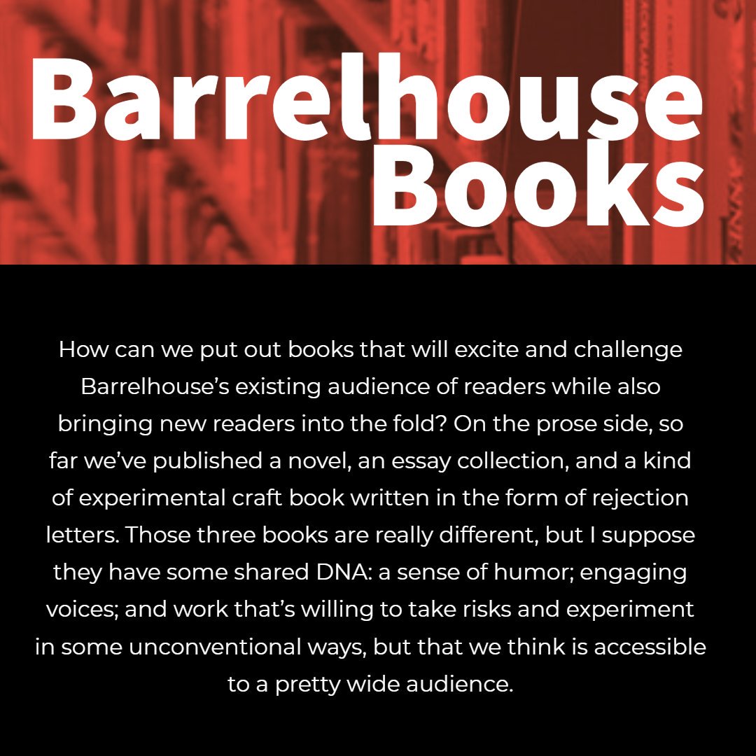 SmallPressWeek's tweet photo. (2/2)

"I suppose [the books] have some shared DNA: a sense of humor; engaging voices; and work that's willing to take risks and experiment in some unconventional ways, but that we think is accessible to a pretty wide audience."

@barrelhouse #smallpressweek #SPweek19 https://t.co/71QYZ9YK4F