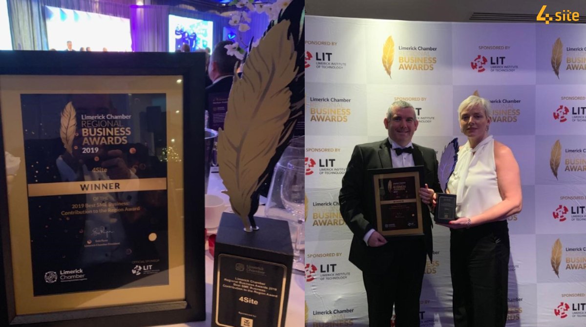 4siteHQ's tweet image. @4siteHQ are incredibly honoured and grateful to receive the 2019 best SME Business Contribution to the Region Award at the Limerick Chamber Regional Business Awards. 

Thanks to our great team, who made this possible!

#LimerickBizAwards #winners