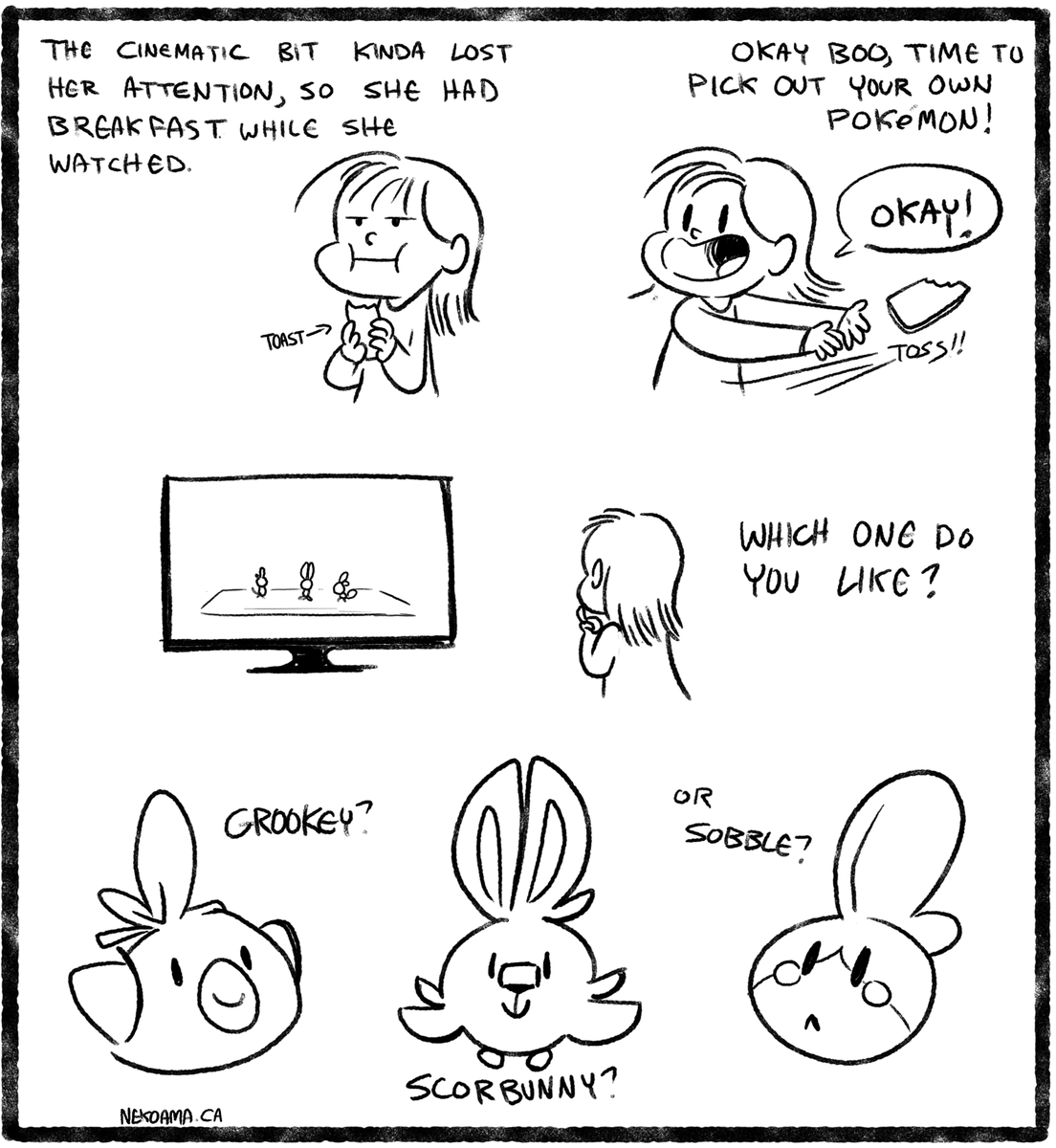 #BooPlaysPokemon I condensed down from the SUPER EXCITED bouncing when she realized she could interact with Pokémon on the screen. She had been watching the trailer the day before and didn't hesitate on picking her Starter. 