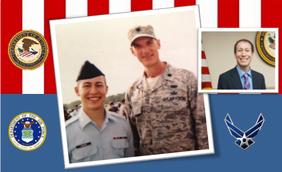 Military photo and current photo of Garrett.