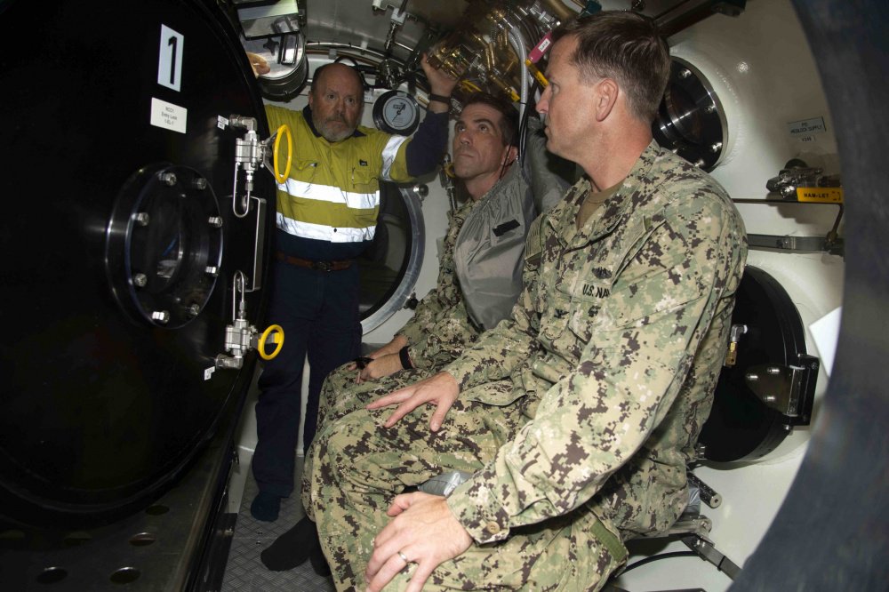 USPACOM's tweet photo. @USPacificFleet Sailors and partner nations #Navies tour the @Australian_Navy submarine rescue vessel, #LR5, during Exercise Pacific Reach #PACREACH #Partnerships #ForgedByTheSea #Subs #FreeandOpenIndoPacific https://t.co/yhGQepJiZ6