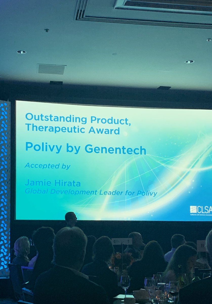 CALifeSciences's tweet photo. The 2019 #CLSAPantheon Award for Outstanding #Therapeutic Product goes to #Polivy by @Genentech, an innovative, first-of-its kind treatment to diffuse large B-Cell #Lymphoma.  Well deserved! 

#LifeSciences #Patients #Innovation #biotechnology https://t.co/0HE2Wcfql6