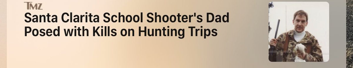 amandashaelyn's tweet photo. This shit makes me crazy. His hunting and posing has literally nothing to do with the fact that he was responsible for a school shooting. Stop with the clickbait @TMZ https://t.co/C9dWgipLAI
