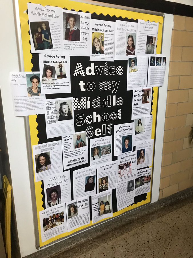 teacher2teacher's tweet photo. What would you say to your middle school self? 

In educator @BethHouf's school community, staff are sharing advice for their younger selves – and for the Ss around them. #SELchat #MSchat #SchoolClimate https://t.co/5undtpKoPr
