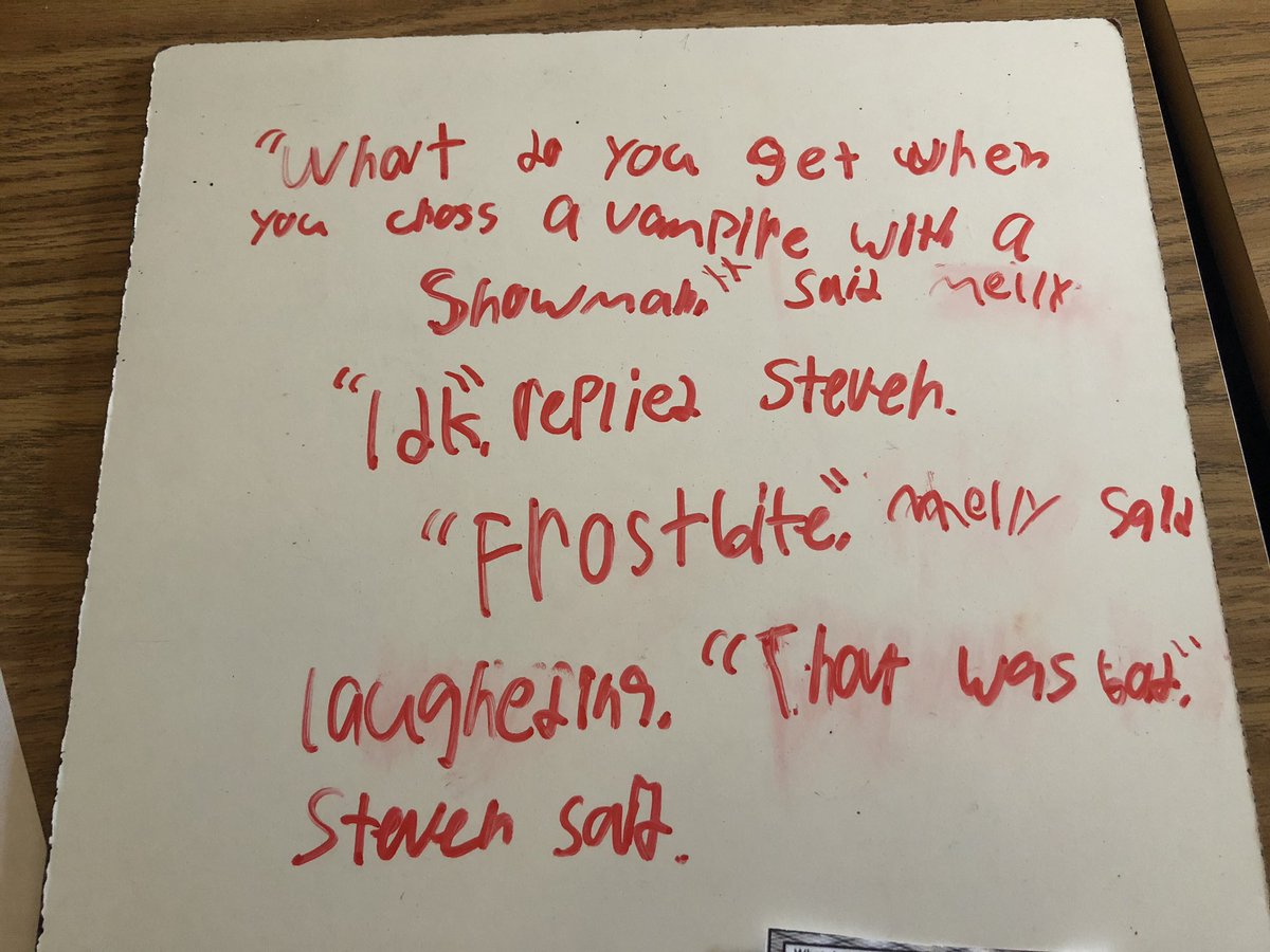 aprilj816's tweet photo. Every Friday we have “Bad Joke Friday” where the students try to guess the punchline to my joke. Today we turned Bad Joke Friday into a little dialogue review. https://t.co/cX2kmZvpBg