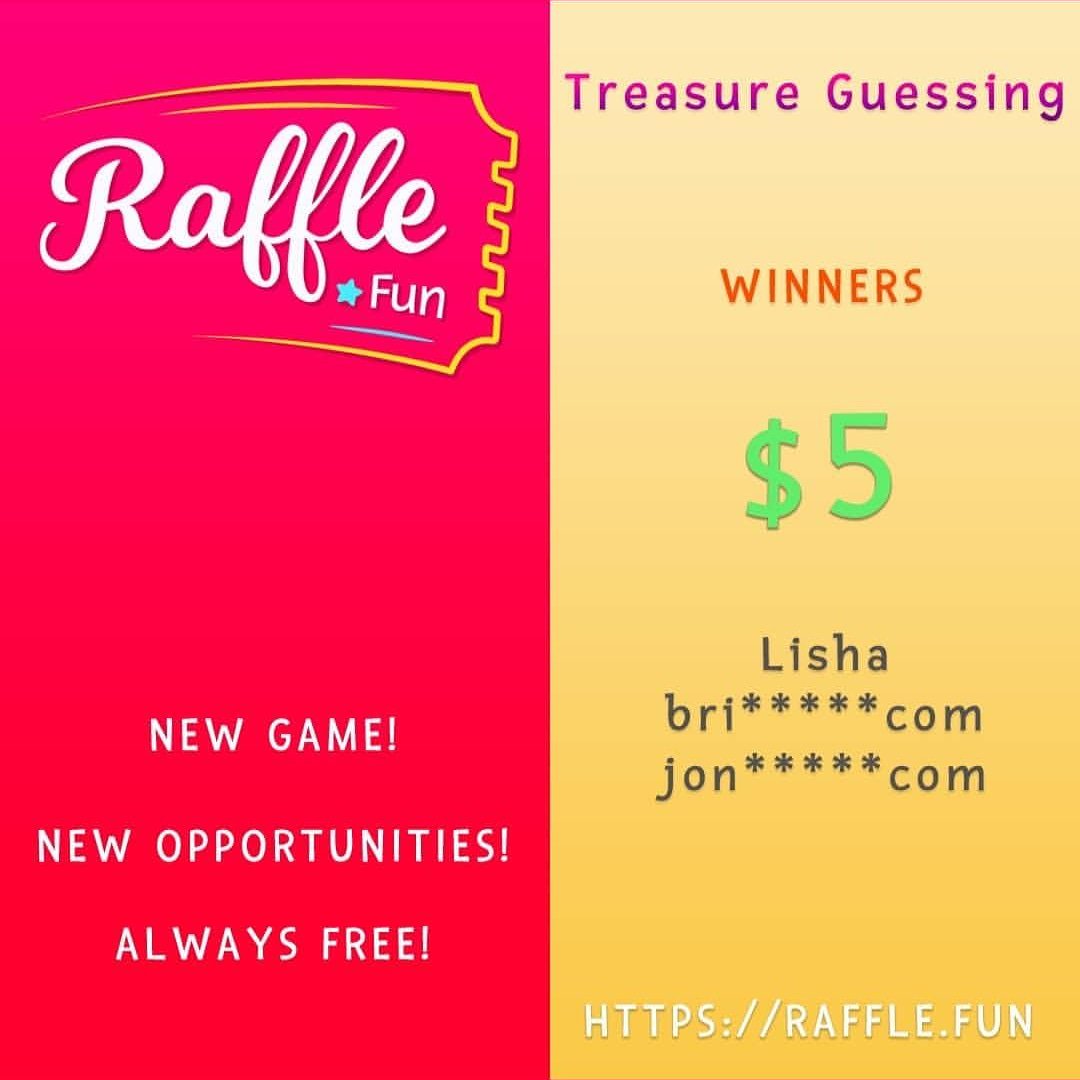 RaffleFun's tweet image. Congratulations to our Winners!! You could be the next lucky person.
Head to raffle.fun for your chance to win $2000. 
Remember it is completely Free to play. 
#freemoney #realcash #lucky