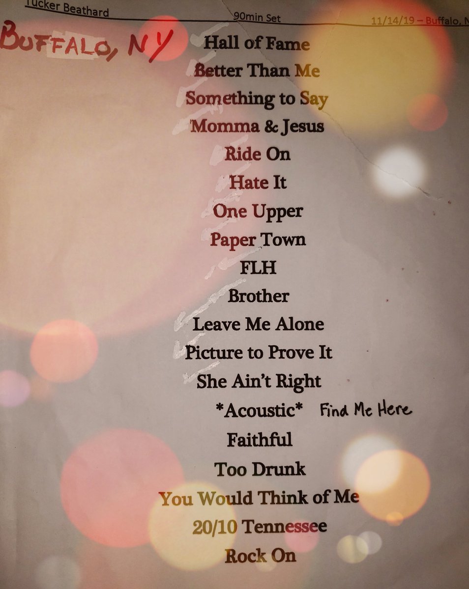 LynneLaPenta's tweet photo. π Set List π @TuckerBeathard Nov 14 @IronWorksBflo Buffalo NY @MonsterMusic @OutbreakPresnts #MonsterEnergyOutbreakTour https://t.co/58KN3GhBUw