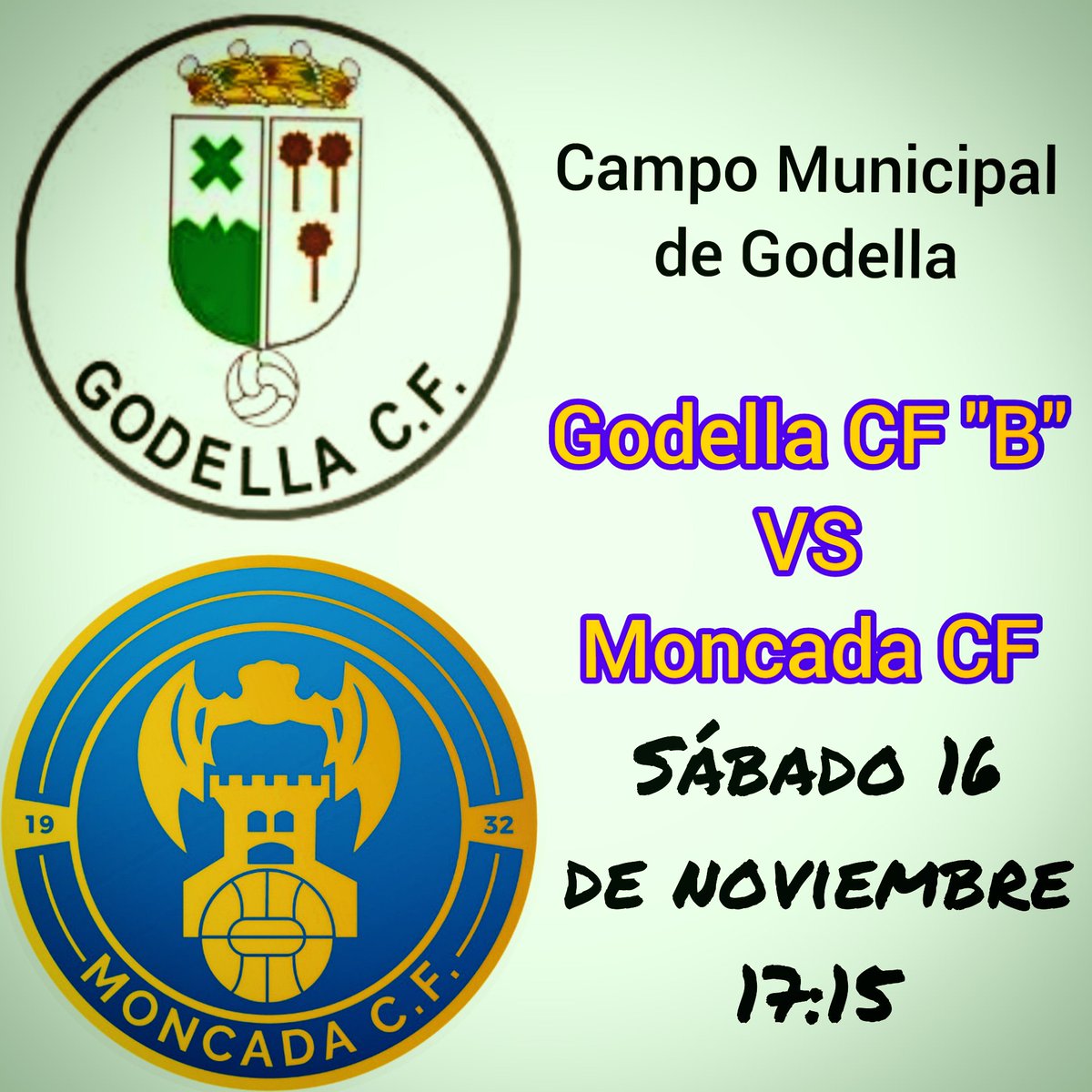 ⚽️ VUELVE EL FÚTBOL, VUELVE EL MONCADA CF ⚽️

¡¡Tenemos que reencontramos con la victoria!!

🗓️ Sábado 16 de noviembre

⚽️ Godella CF 'B' - Moncada CF

🕖 17:15h

📌 Polideportivo Municipal de Godella

¡No os lo podéis perder, acercaos a animar!

💙 #TORNEM 💙