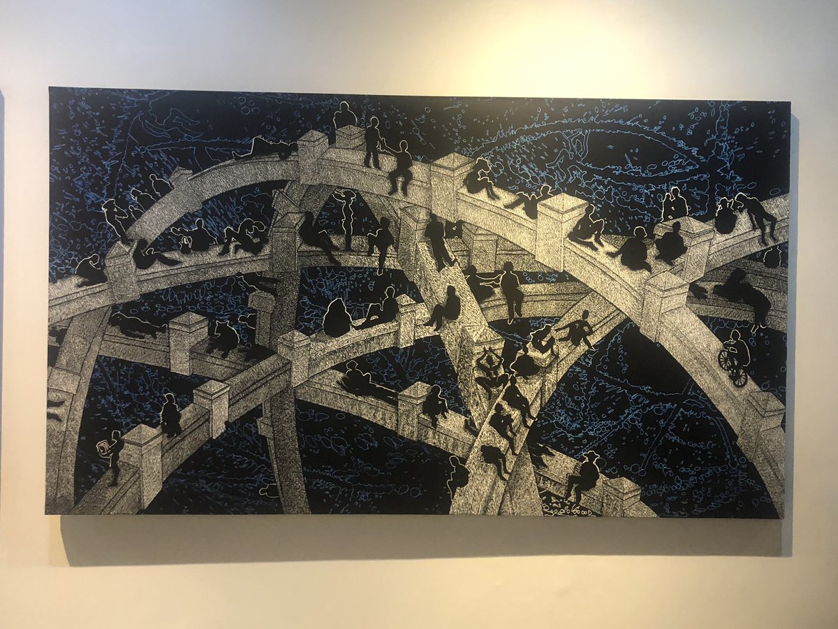 constanza's tweet photo. Vine a la inauguración de “500 años de La Siempre Habana” de Luis Miguel Valdes. @MoisesGallery 

Me encanta (foto2) la matriz de la xilografía y la impresión ya enmarcada arriba. Esa se llama Habana infinita... https://t.co/daprYLManx