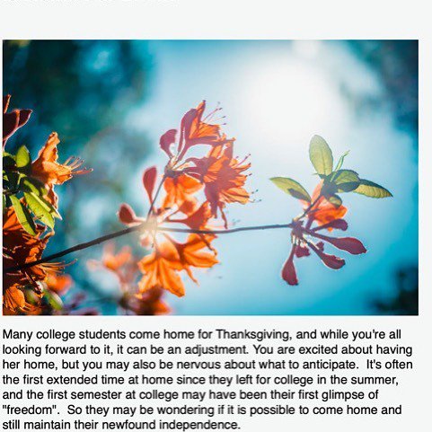 Danaparenting's tweet photo. Parents who expect that everything at home will return to the way things were before your student left for college may be caught off guard and will have difficulty.  Here are a few things to consider before your student comes home for her first visit… https://t.co/CLES7wc5s2 https://t.co/c0MrboAb4J