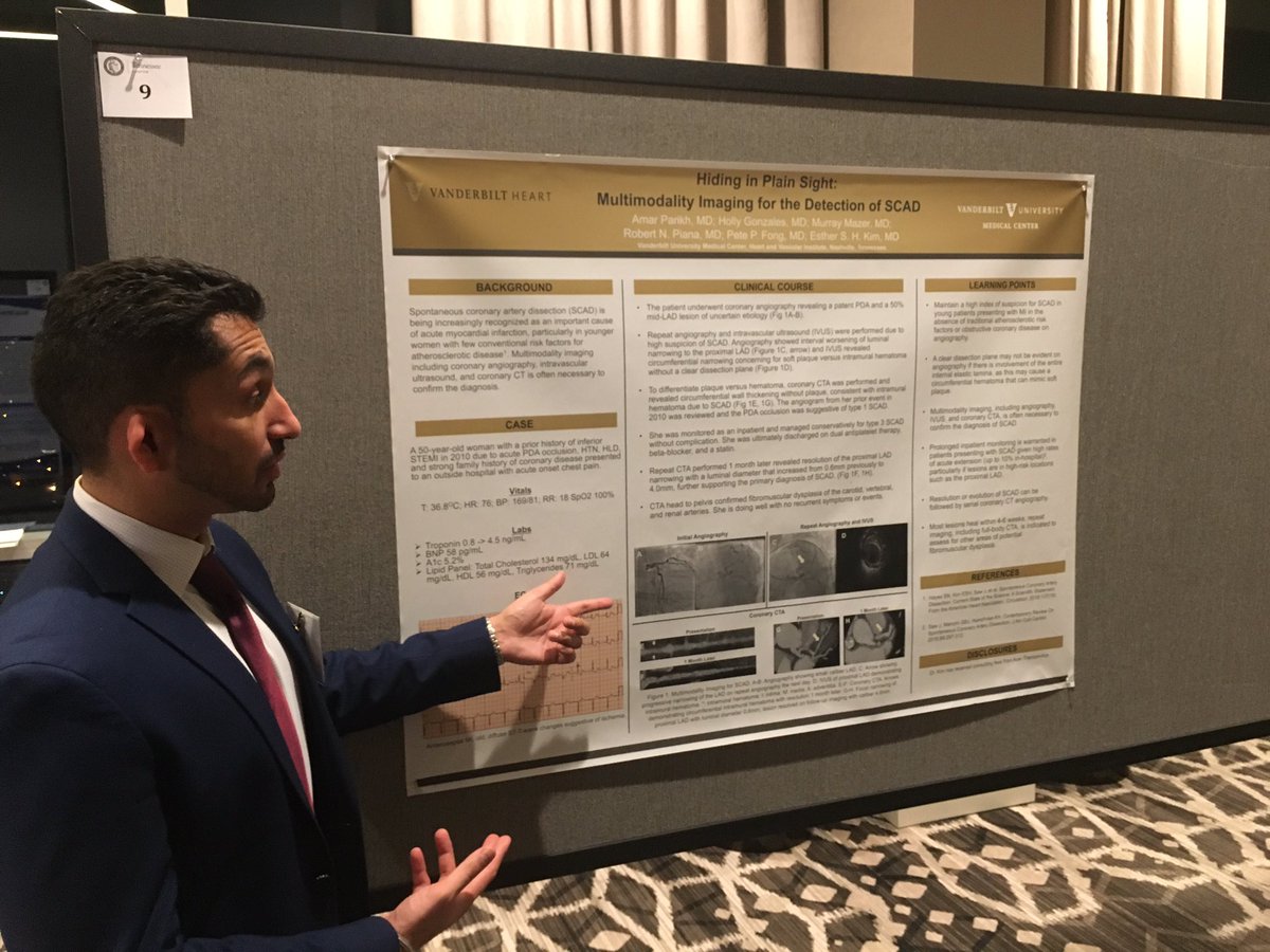 2nd year @VUMC_heart fellow @amar_parikh rocking his poster presentatiom of a coronary dissection case @TNChapterACC @HollyGHeartMed @EstherSHKimMD